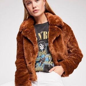 XS Free People Mena Cropped Faux Fur Jacket